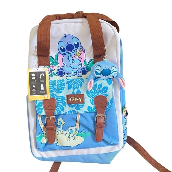 Disney Stitch Color Block Backpack Plush Charm Blue White NWT - Picture 1 of 6